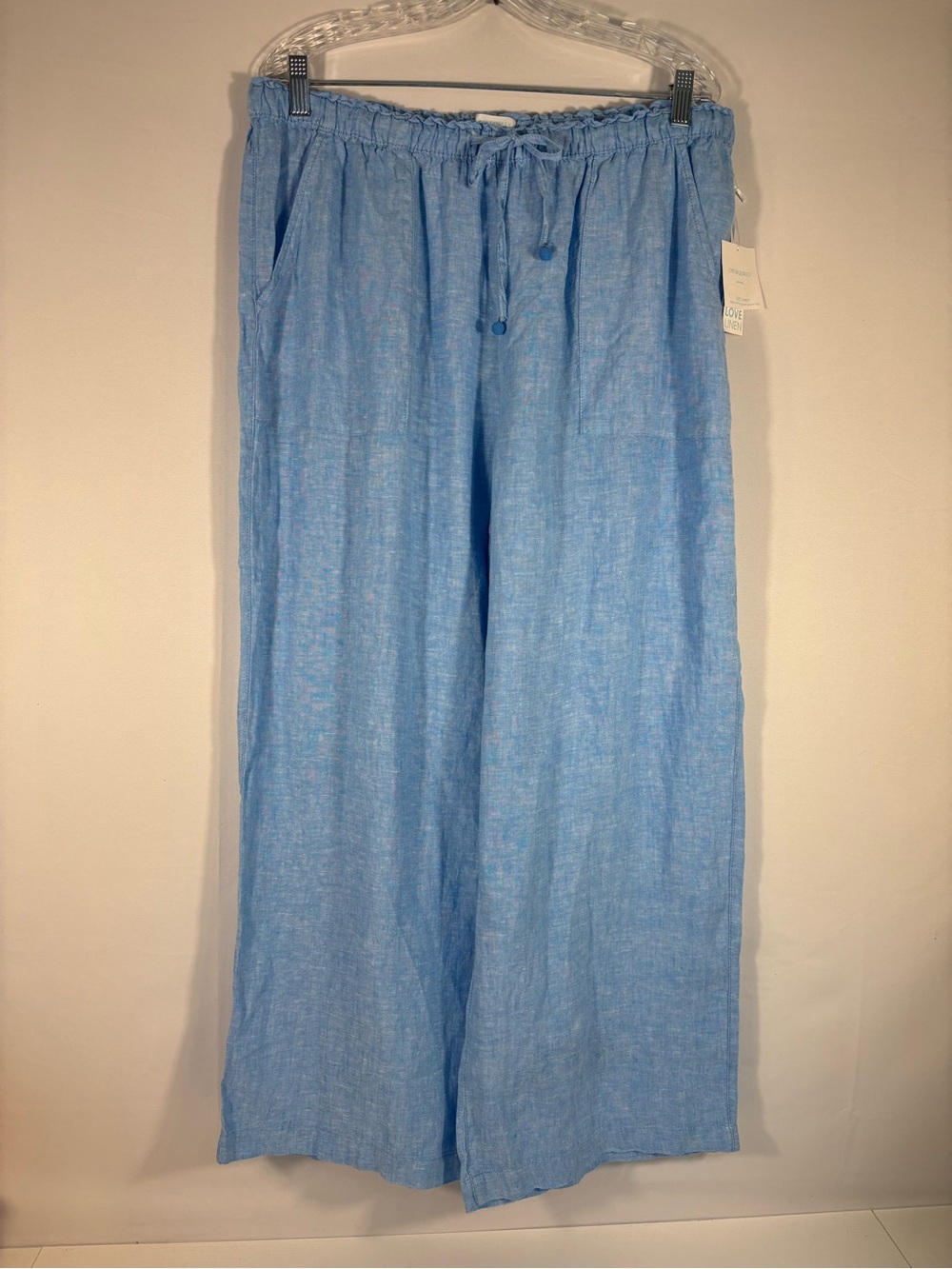 NWT Cynthia Rowley Coastal 100% Linen Wide Leg Pants Blue XL